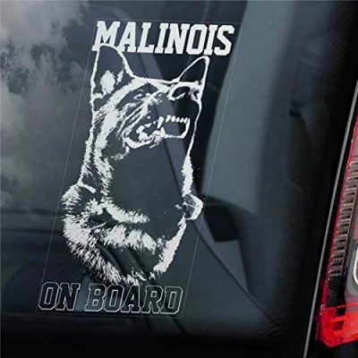 Image of Malinois on Board Car Sticker Belgian Mechelse Herder Security K Dog Sign Decal Vinyl Window Bumper Stickers Die Cut Decals Present