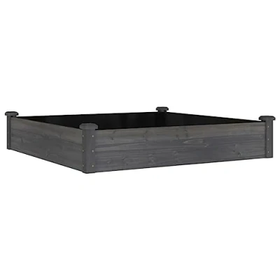 Image of vidaXL Garden Raised Bed with Liner 120x120x25cm Grey Solid Fir Wood Open Bottom Drainage