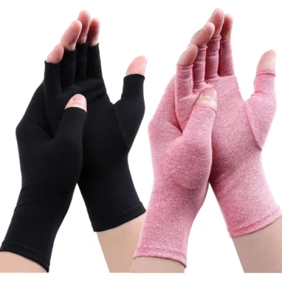 Image of Gebell Rheumatoid Arthritis Gloves Compression Fingerless Joint Pain Relief Hand Mitten Warmth Carpal Tunnel, M, Black A+pink a