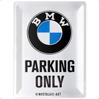 Image of Nostalgic Art Retro Tin Sign BMW Parking Only White Gift idea for car accessoires fans, Metal Plaque, 30 x 40 cm