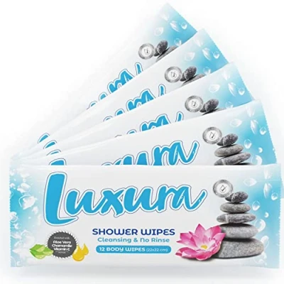 Image of Luxura Shower Bed in Bath Body Wash Wipes No Rinse Bathing and Cleansing Wet for Adults Pack of 60