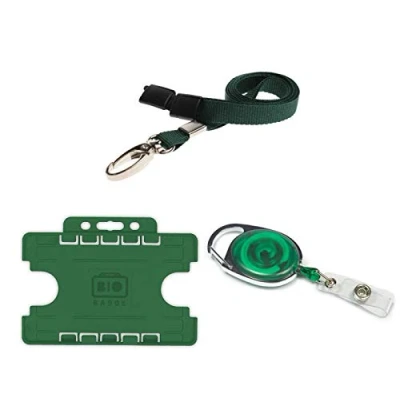 Image of ID Card It Holder Double Sided, Neck Strap Lanyard with Metal Clip &amp; Retractable Premier YoYo Extendable Badge Reel (Dark Green)