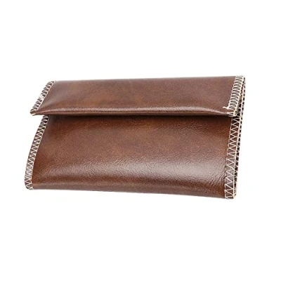 Image of KAV Handcrafted PU Leather Tobacco Pouch Compact and Lightweight 6.23 x 3.4 inches Size for Travel Daily Use Durable Stylish Holder with Material Smokers (Brown)