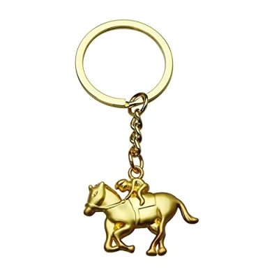 Image of ARFUKA Keyring Horse Racing Pendant Keychain Metal Key Ring Charm Jewellery Christmas Birthday Gift Keyrings Chain Holder for Men and Women Gold