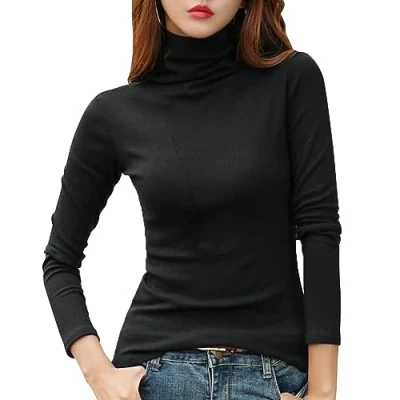 Image of Womens Thermal Baselayer Top Long Sleeves T Shirt Round Neck/Turtle Neck Underwear Winter Slim Fitted Tee Lightweight Plain Pullover