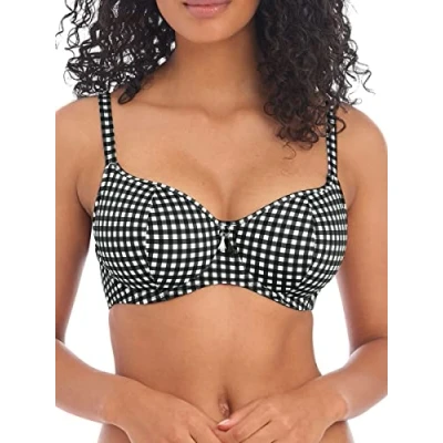 Image of Freya Check in Sweetheart Bikini Top Monochrome Black 36G