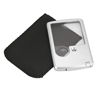 Image of Credit Card Magnifier with LED Light, Wallet Pocket Lens, Size Magnifying Glass, Square 3X 6X Lens Leather Case for Jewelry Loupe Reading Aid Helper