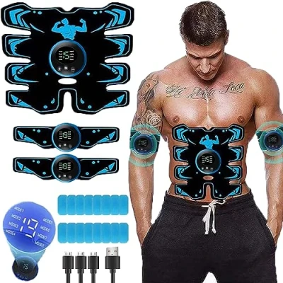 Image of Jenylu EMS Muscle Stimulator, Abs Trainer Abdominal Toner Electronic Toning Belts Workout Home Fitness Device with USB Rechargeable, Quick and Effective Abdominals Belt Arm/Hip
