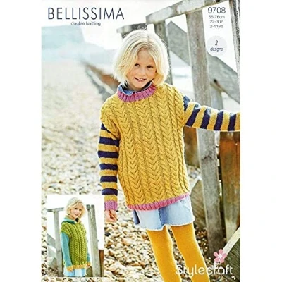 Image of Stylecraft Bellissima Double Knitting Pattern 9708 Sweaters 2 Designs, 11 Years