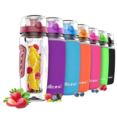 Image of willceal Fruit Infuser Water Bottle 32oz Durable, Large BPA Free Tritan,Flip Lid, Leak Proof Design Sports, Camping (Deep Red)