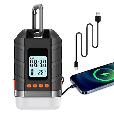 Image of lanktoo LED Camping Lantern: USB C Rechargeable Lights Running 350Hrs,10400mAh Power Bank, LCD Screen 4 Light Mode Tent Light, Waterproof Outdoor Working for Cuts Fishing