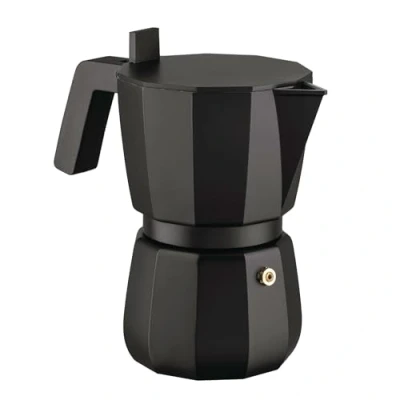 Image of Alessi Moka DC06/6 B Designer Espresso Maker Cast Aluminium Handle and Knob PA Black 6 Cups