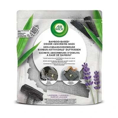 Image of Air Wick Bamboo Activated Charcoal Scented Pillow Lavender Odor Remover and Freshener for Cars, Wardrobes, Drawers More with Dehumidifier Function 6 x 60g