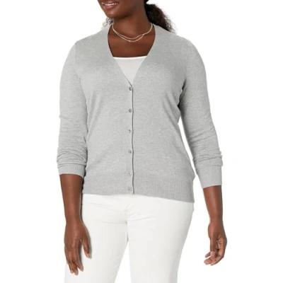 Image of Amazon Essentials Women&#039;s Lightweight V Neck Cardigan Jumper (Available in Plus Size), Light Grey Heather, L