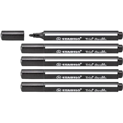 Image of Triangular Fibre Tip Pen STABILO Trio Scribbi Pack of 5 Black