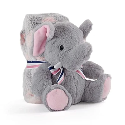 Image of PERLETTI Cozy Baby Blanket with Plush Elephant Fluffy Throw Little Kids 0 1 2 3 Years Old Soft Stuffed Animal Warm Newborn Fleece for Winter Cute Puppet 120x80 cm (Elephant)