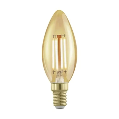 Image of EGLO Dimmable E14 LED Edison lamp, golden vintage filament candle light bulb, retro lighting, 4 watt (equivalent to 28 watt), 300 lumen, warm white glow, 1700 Kelvin, C35, Ø 1.4&quot;