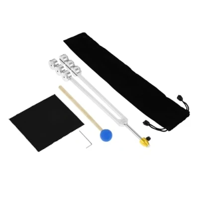 Image of DRELD 32Hz Weighted Tuning Fork Aluminium Alloy Tuner with Silicone Hammer, Crystal Extender, Velvet Pouch, Cleaning Cloth &amp; Allen Key for Skin, Hair, Bones, Joints, Muscle Relaxation