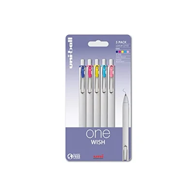 Image of Uni Ball On Point One Wish UMN S 05 Retractable Gel Pens. Premium 0.5mm Rollerball Tip for Super Smooth Handwriting. Contemporary Compact Design Perfect Note Taking. Pack Of 5 Assorted Colours