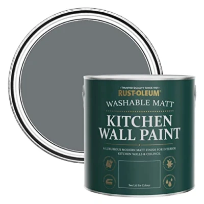 Image of Rust Oleum Grey Washable Kitchen Wall Paint in Matt Finish Marine 2.5L