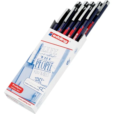 Image of edding 1800 profipen black 10 pens line width 0.25 mm fineliner pen for precise writing, sketching and technical drawing fine, metal encased nib suitable use with rulers stencils