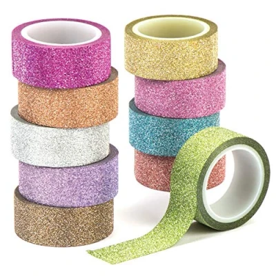 Image of Baker Ross AV617 Glitter Tape Value Pack for Kids&#039; Crafts and Art Projects, Cards, Party Bags, Decorations (Pack of 10), 3m