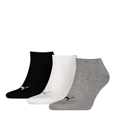 Image of Puma Unisex Ss022m Sneaker Socks 3 Pair Pack gray white black 2 5 UK, Grey/White/Black, 2.5 one size