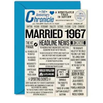 Image of 58th Anniversary Cards for Men Women Married 1967 Newspaper Happy 58 Wedding Card Husband Wife Dad Mum Aunt Uncle Vintage Retro 1967, 5x7 Inch Greeting