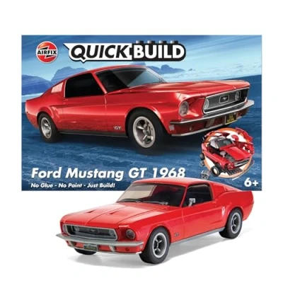 Image of Airfix QUICKBUILD Model Car Kit Ford Mustang GT 1968 Red Building for Kids 6+, Construction Toys Boys &amp; Girls, No Glue Making Classic Gifts Plastic Kits