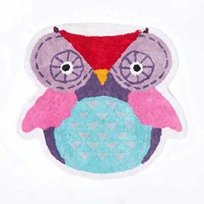 Image of HOMESCAPES 100% Cotton Washable Tufted Owl Rug 80 x 70 cm Bath Mat or Children&#039;s Rug.