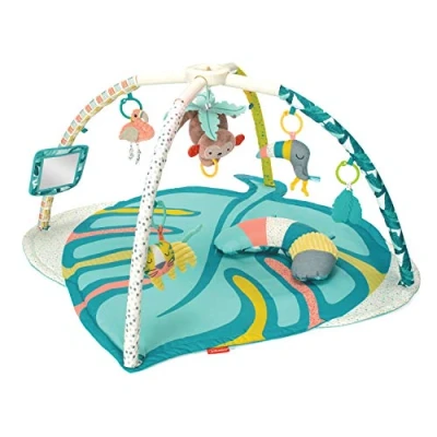 Image of Infantino 4 in 1 Deluxe Twist &amp; Fold Activity Gym Play Mat and Includes linkable Toys Musical Stimulate Senses Easy to Store Large Tropical 0m+