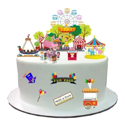 Image of Fairground Fun Fair themed Stand Up Cake Scene Topper Made From Edible Wafer Paper Perfect for Decorating Your Cakes Easy to Use