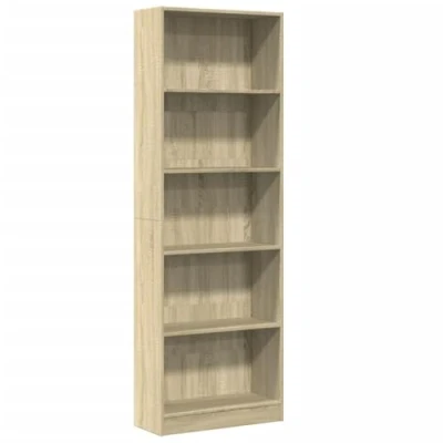 Image of vidaXL Bookcase Bookshelf Book Rack Storage Cabinet Sonoma Oak Engineered Wood Versatile Use in Living Room, Bedroom, Hallway, Office 60x24x176 cm