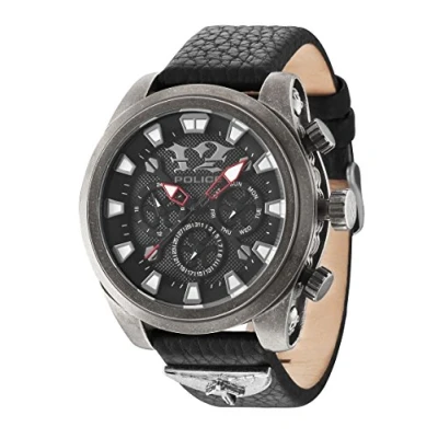 Image of Police Men&#039;s Quartz Watch with Black Dial Chronograph Display and Leather Strap 14473JSQS/02