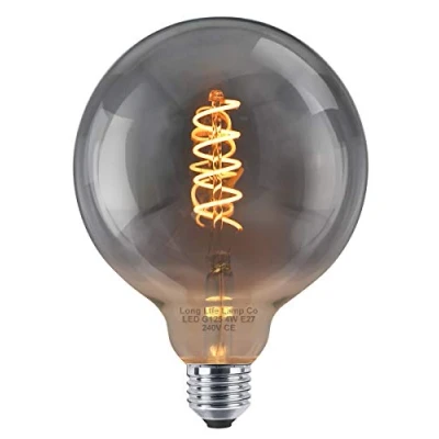 Image of Long Life Lamp Company Industrial Vintage LED Light Bulb E27 Coil Spiral Filament Grey Smoke Glass Retro Edison Classic G125 4w Shadow Globe