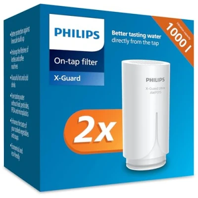 Image of Philips Water On Tap Filter cartdridge AWP305P2/10, DOUBLE PACK, X Guard microfiltration reducing up to 99% of chlorine and taste impairing substances