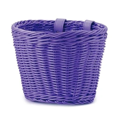 Image of tinysiry Kids Bike Basket Handwoven Cycle for Kids, Bicycle Girls Boys, Handlebar Front Replacement, Hand Woven Children Wicker Purple