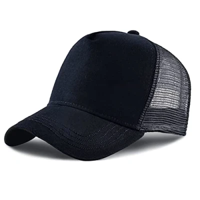 Image of Baseball Cap for Men Women,5 Panel Adjustable Plain Trucker Mesh Back Sports Casual Summer Sun Hat Unisex (Black, One Size)