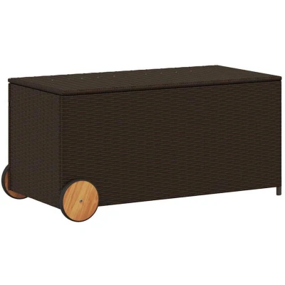 Image of vidaXL Garden Storage Box with Wheels Brown 190L Poly Rattan