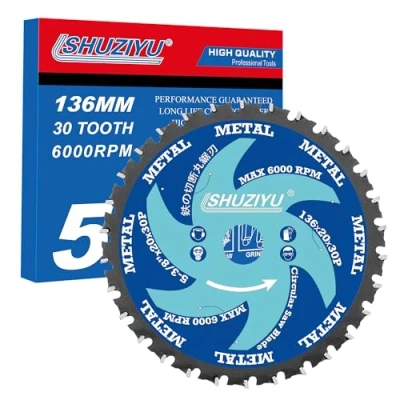 Image of LSHUZIYU 136mm 30T, Metal Working Circular Saw Blade, Centre Hole 20mm with 15.88 10mm Washer, Compatible on Cordless Saw, Metal, Steel Iron Bar, Sheet, Angle Cutting