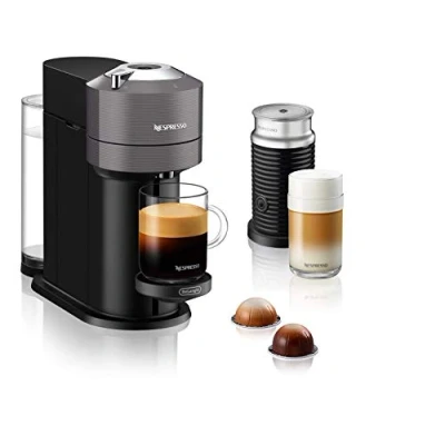 Image of Nespresso De&#039;Longhi Vertuo Next ENV 120.GYAE capsule coffee machine with Aeroccino milk frother, grey.