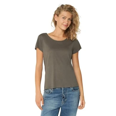 Image of DANISH ENDURANCE Women&#039;s Organic Cotton Short Sleeve T Shirt, Premium Blend, Crew or V Neck, Neck Charcoal Grey, S
