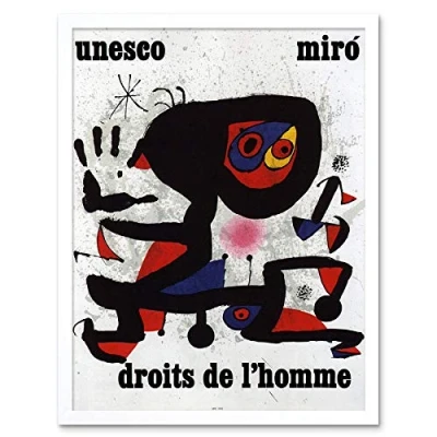 Image of Wee Blue Coo Advert Charity Unesco Joan Miro Abstract Rights Man Art Print Framed Poster Wall Decor 12X16 Inch