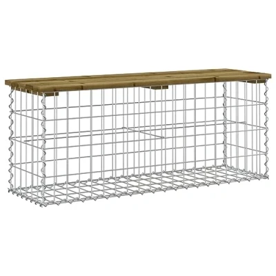 Image of vidaXL Gabion Design Garden Bench in Rustic Brown Compact Outdoor Seating with Impregnated Pinewood Seat and Galvanized Steel Base