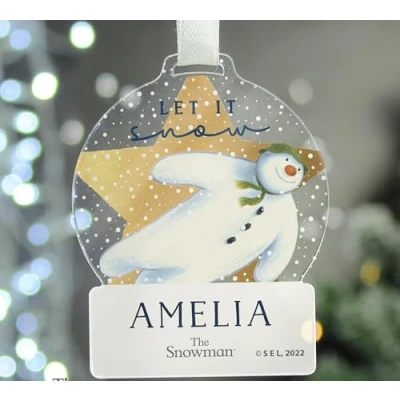 Image of Custom The Snowman Acrylic Decoration Tree Bauble Xmas Ornament Festive Personalised Message
