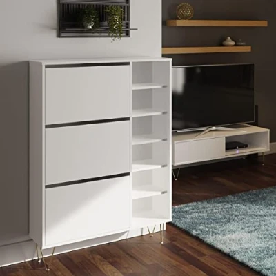 Image of Timber Art Design UK Monaco Shoe Cabinet 3 Drawer Modern Storage Stand Rack Unit Hallway Cupboard Organiser, Durable Footwear Rack, Wood Sideboard