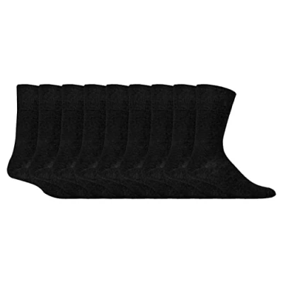 Image of Gentle Grip 9 Pairs Mens Non Elastic Cotton Socks Soft Loose Top Diabetic Friendly (6 11, Black)