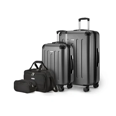 Image of Amazon Basics Hardside Spinner Luggage Set, 4 Piece, Large Suitcase, Carry On Tote Bag, Compact Travel Expandable, Wheels, Black