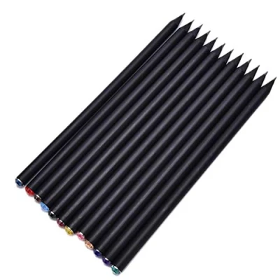 Image of Uoeo 12 Pieces HB Pencil Black Wood with Diamonds School Office Writing