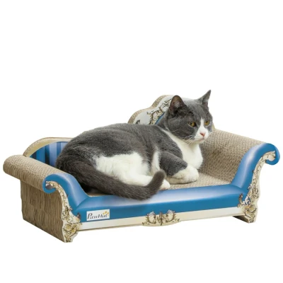 Image of PawHut Cat Scratcher, 2 in1 Scratching Board with Catnip, Cardboard Lounge for Indoor Cats, 26.5 x 57 26.5cm, Blue